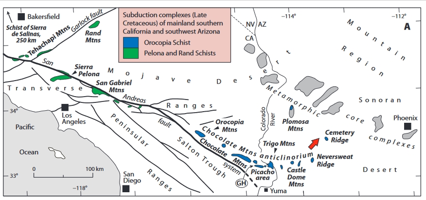 Map of subduction complexes SE CA and W Arizona