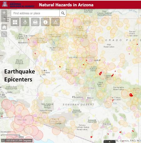 Natural Hazards in Arizona 2.0 - Earthquake epicenter theme