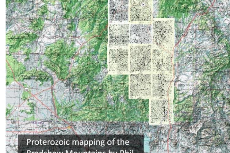 The distribution of mapped quadrangles in the Bradshaw Mountains of Arizona's Transition Zone.