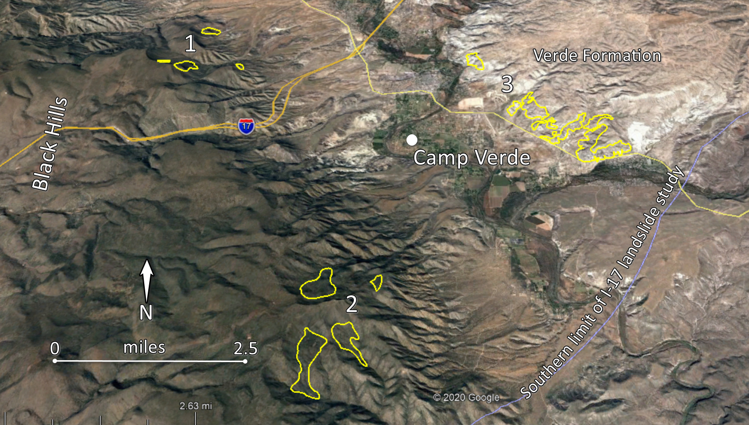 Overview of Verde Valley. Landslides in yellow