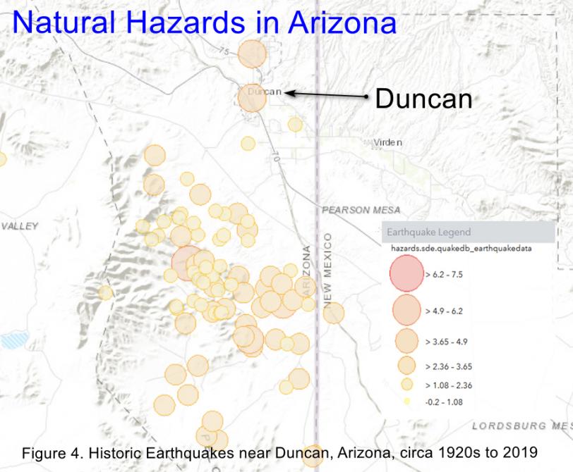 Historic earthquakes near Duncan, Arizona