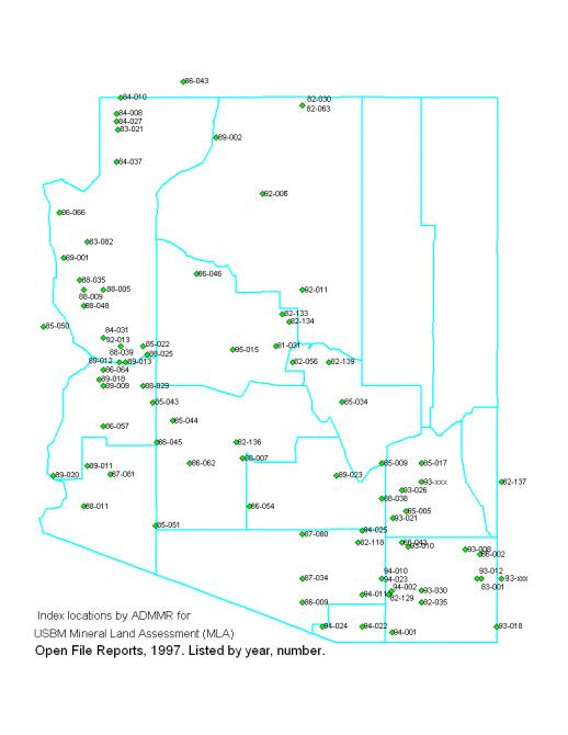 Locations of USBM MLA reports for Arizona