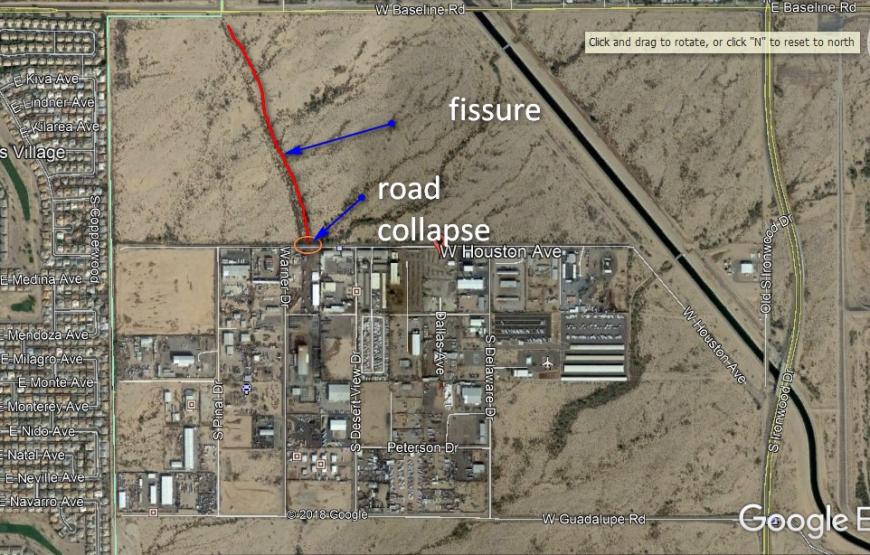 Fissure trace at Houston Ave., Apache Junction (Google Earth)