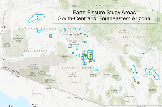 Earth fissures study areas in Arizona