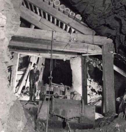 Miner operating a slusher at the Magma Mine (date  unknown) Photo courtesy of Magma Copper Company.